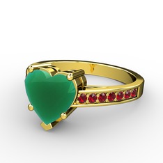 Lovie Kalp Tektaş Yüzük - Kök zümrüt ve garnet 8 ayar altın yüzük #gpsq9p