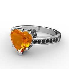 Lovie Kalp Tektaş Yüzük - Sitrin ve siyah zirkon 14 ayar beyaz altın yüzük #hkydu7