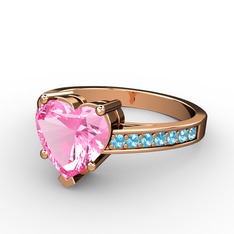 Lovie Kalp Tektaş Yüzük - Pembe kuvars ve akuamarin 925 ayar rose altın kaplama gümüş yüzük #hoicqw