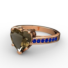 Lovie Kalp Tektaş Yüzük - Dumanlı kuvars ve lab safir 8 ayar rose altın yüzük #hqf0it