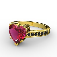 Lovie Kalp Tektaş Yüzük - Rodolit garnet ve siyah zirkon 18 ayar altın yüzük #hqzfvj