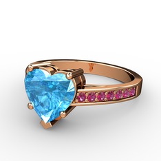 Lovie Kalp Tektaş Yüzük - Akuamarin ve rodolit garnet 14 ayar rose altın yüzük #i3ovrh