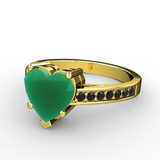Lovie Kalp Tektaş Yüzük - Kök zümrüt ve siyah zirkon 18 ayar altın yüzük #ia7tsl