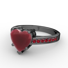 Lovie Kalp Tektaş Yüzük - Kök yakut ve garnet 925 ayar siyah rodyum kaplama gümüş yüzük #icyggg