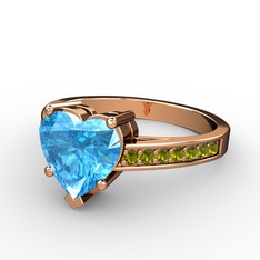 Lovie Kalp Tektaş Yüzük - Akuamarin ve peridot 925 ayar rose altın kaplama gümüş yüzük #iel2c8