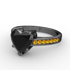 Lovie Kalp Tektaş Yüzük - Siyah zirkon ve sitrin 925 ayar siyah rodyum kaplama gümüş yüzük #iepyb