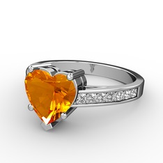 Lovie Kalp Tektaş Yüzük - Sitrin ve pırlanta 18 ayar beyaz altın yüzük (0.21 karat) #j1yzq8