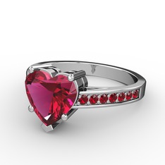 Lovie Kalp Tektaş Yüzük - Rodolit garnet ve garnet 14 ayar beyaz altın yüzük #j8by3y