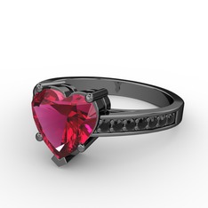 Rodolit garnet ve siyah zirkon 925 ayar siyah rodyum kaplama gümüş yüzük