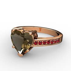 Lovie Kalp Tektaş Yüzük - Dumanlı kuvars ve garnet 18 ayar rose altın yüzük #jsz55u