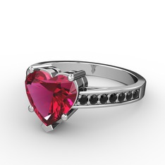 Lovie Kalp Tektaş Yüzük - Rodolit garnet ve siyah zirkon 18 ayar beyaz altın yüzük #k95cw9