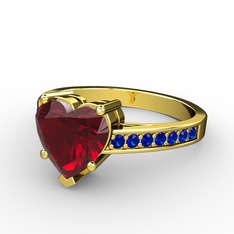 Lovie Kalp Tektaş Yüzük - Garnet ve lab safir 14 ayar altın yüzük #kl2klw