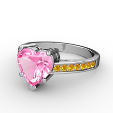 Lovie Kalp Tektaş Yüzük - Pembe kuvars ve sitrin 18 ayar beyaz altın yüzük #l70mq