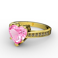 Lovie Kalp Tektaş Yüzük - Pembe kuvars ve dumanlı kuvars 925 ayar altın kaplama gümüş yüzük #l8y7pw