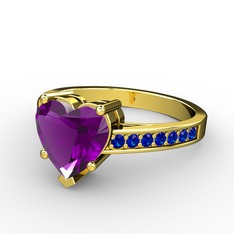 Lovie Kalp Tektaş Yüzük - Ametist ve lab safir 925 ayar altın kaplama gümüş yüzük #le663x