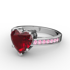 Lovie Kalp Tektaş Yüzük - Garnet ve pembe kuvars 14 ayar beyaz altın yüzük #lp8ra0