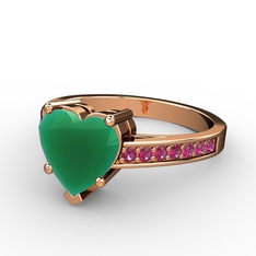 Lovie Kalp Tektaş Yüzük - Kök zümrüt ve rodolit garnet 14 ayar rose altın yüzük #lwm409