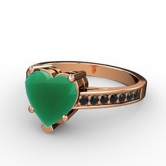 Lovie Kalp Tektaş Yüzük - Kök zümrüt ve siyah zirkon 925 ayar rose altın kaplama gümüş yüzük #lzkb6v