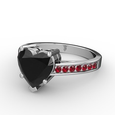 Lovie Kalp Tektaş Yüzük - Siyah zirkon ve garnet 14 ayar beyaz altın yüzük #m7bxmp