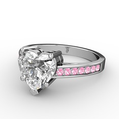 Lovie Kalp Tektaş Yüzük - Beyaz zirkon ve pembe kuvars 8 ayar beyaz altın yüzük #mf8fdi