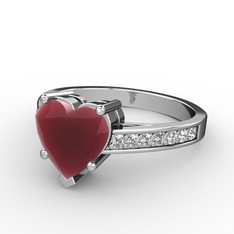 Lovie Kalp Tektaş Yüzük - Kök yakut ve swarovski 18 ayar beyaz altın yüzük #mg2duk
