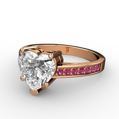 Lovie Kalp Tektaş Yüzük - Beyaz zirkon ve rodolit garnet 925 ayar rose altın kaplama gümüş yüzük #mkm3w