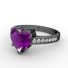 Lovie Kalp Tektaş Yüzük - Ametist ve swarovski 925 ayar siyah rodyum kaplama gümüş yüzük #mqkmui