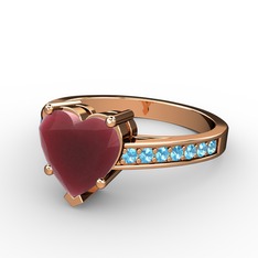 Lovie Kalp Tektaş Yüzük - Kök yakut ve akuamarin 14 ayar rose altın yüzük #n6gsb7