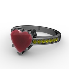 Lovie Kalp Tektaş Yüzük - Kök yakut ve peridot 925 ayar siyah rodyum kaplama gümüş yüzük #nbsnuz