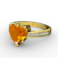Lovie Kalp Tektaş Yüzük - Sitrin ve swarovski 14 ayar altın yüzük #ndl11w