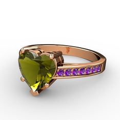 Lovie Kalp Tektaş Yüzük - Peridot ve ametist 8 ayar rose altın yüzük #ne6rl2