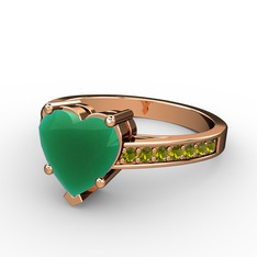 Lovie Kalp Tektaş Yüzük - Kök zümrüt ve peridot 18 ayar rose altın yüzük #ng60kd