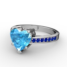 Lovie Kalp Tektaş Yüzük - Akuamarin ve lab safir 925 ayar gümüş yüzük #ngqchm