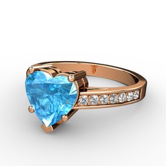 Lovie Kalp Tektaş Yüzük - Akuamarin ve pırlanta 8 ayar rose altın yüzük (0.21 karat) #ny586z