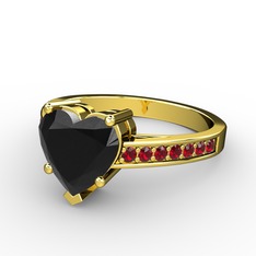 Lovie Kalp Tektaş Yüzük - Siyah zirkon ve garnet 8 ayar altın yüzük #o932u0