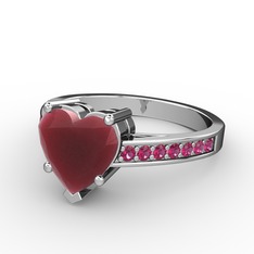 Lovie Kalp Tektaş Yüzük - Kök yakut ve rodolit garnet 14 ayar beyaz altın yüzük #o9pwke