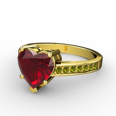 Lovie Kalp Tektaş Yüzük - Garnet ve peridot 925 ayar altın kaplama gümüş yüzük #pez1pr