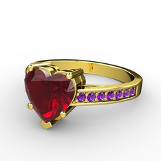 Lovie Kalp Tektaş Yüzük - Garnet ve ametist 925 ayar altın kaplama gümüş yüzük #q4103z