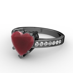 Lovie Kalp Tektaş Yüzük - Kök yakut ve swarovski 925 ayar siyah rodyum kaplama gümüş yüzük #q5ddim