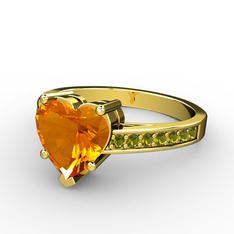 Lovie Kalp Tektaş Yüzük - Sitrin ve peridot 14 ayar altın yüzük #q77ze9