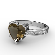 Lovie Kalp Tektaş Yüzük - Dumanlı kuvars ve swarovski 8 ayar beyaz altın yüzük #qp8isj