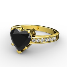Lovie Kalp Tektaş Yüzük - Siyah zirkon ve pırlanta 8 ayar altın yüzük (0.21 karat) #qw22p7