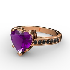 Lovie Kalp Tektaş Yüzük - Ametist ve siyah zirkon 8 ayar rose altın yüzük #reos4g