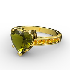 Lovie Kalp Tektaş Yüzük - Peridot ve sitrin 18 ayar altın yüzük #s3yrmw