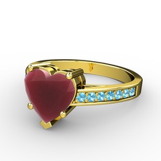 Lovie Kalp Tektaş Yüzük - Kök yakut ve akuamarin 925 ayar altın kaplama gümüş yüzük #sryc78