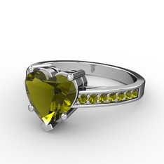 Lovie Kalp Tektaş Yüzük - Peridot 14 ayar beyaz altın yüzük #tbuf1j