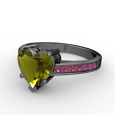 Lovie Kalp Tektaş Yüzük - Peridot ve rodolit garnet 925 ayar siyah rodyum kaplama gümüş yüzük #tninhu