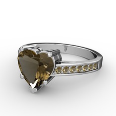 Lovie Kalp Tektaş Yüzük - Dumanlı kuvars 14 ayar beyaz altın yüzük #u0ogvr