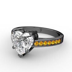 Lovie Kalp Tektaş Yüzük - Beyaz zirkon ve sitrin 925 ayar siyah rodyum kaplama gümüş yüzük #ucjic