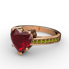 Lovie Kalp Tektaş Yüzük - Garnet ve peridot 14 ayar rose altın yüzük #uz803c